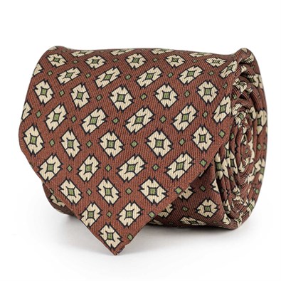 Bordeaux silk twill tie with geometric print