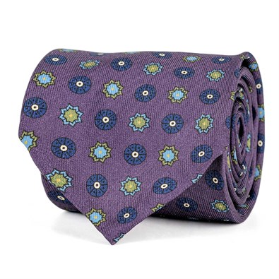 Wine silk twill tie with floral print