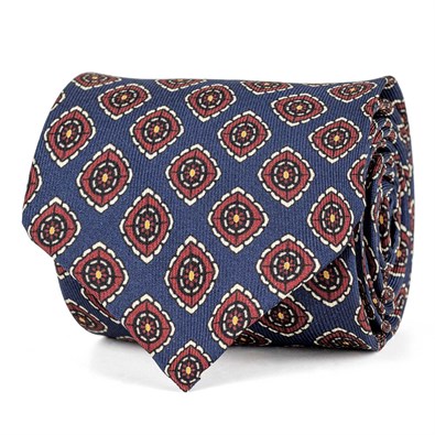 Blue navy silk twill tie with geometric print
