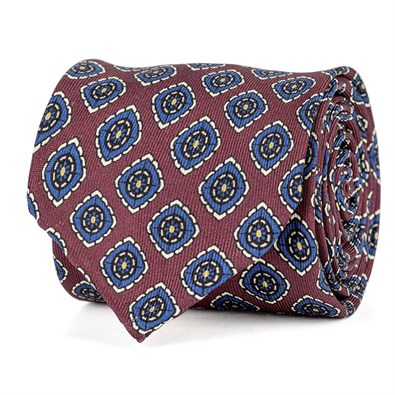 Bordeaux silk twill tie with floral print