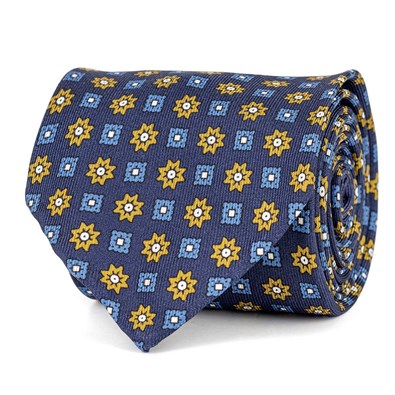 Blue silk twill tie with floral print