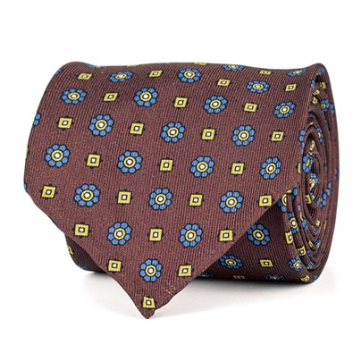 Bordeaux silk twill tie with floral print