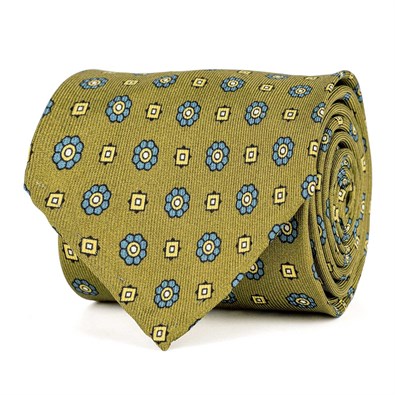 Mustard silk twill tie with floral print