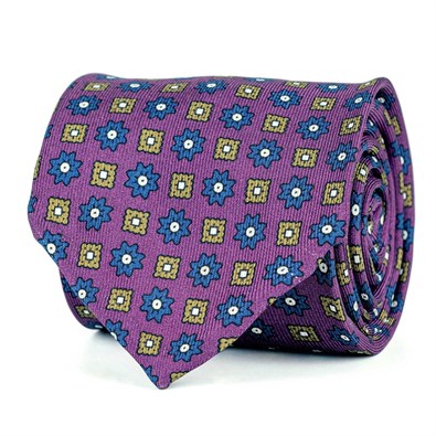 Cyclamen silk twill tie with floral print
