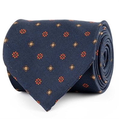 Blue silk twill tie with geometric print