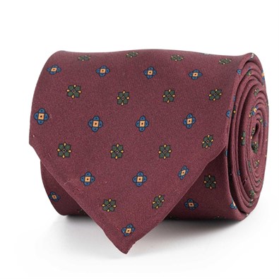 Bordeaux silk twill tie with geometric print