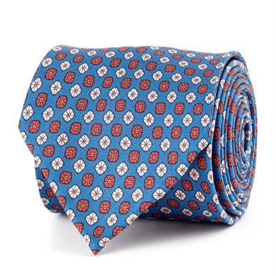 Bluette silk twill tie with geometric print