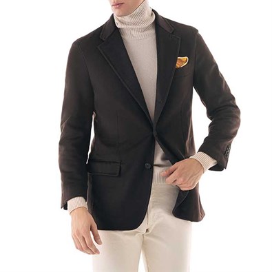 Brown cashmere single-breasted jacket