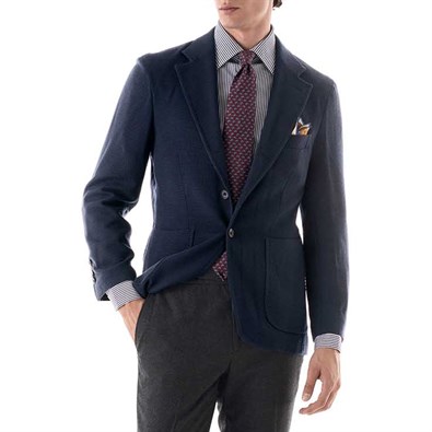Blue Super 130’s wool single-breasted jacket