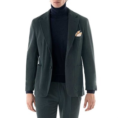Green Super 130’s wool single-breasted jacket