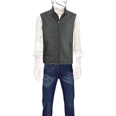 Green wool and cashmere outdoor vest