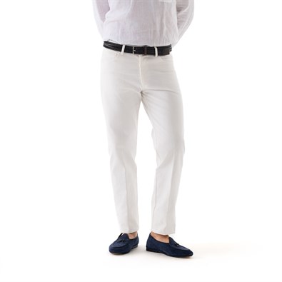 Pantaloni 5 tasche in denim giapponese selvedge con cimosa rossa bianco