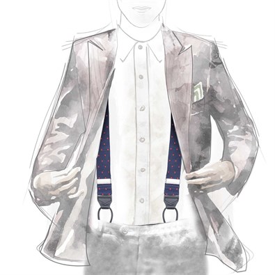 Blue polka dot braces red