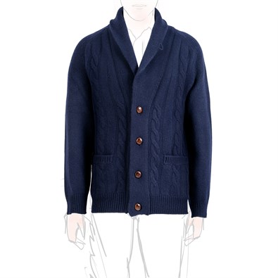 Cardigan a trecce in cashmere blu