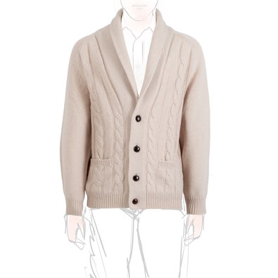 Cardigan a trecce in cashmere crema