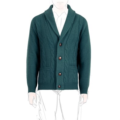 Cardigan a trecce in cashmere verde