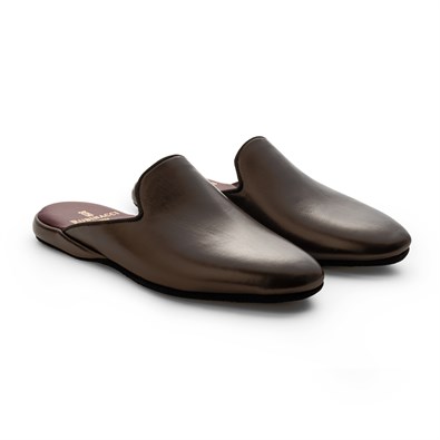 Comfort slipper in brown calfskin leather