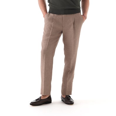 Pantalone leisure in misto lino spigato sabbia