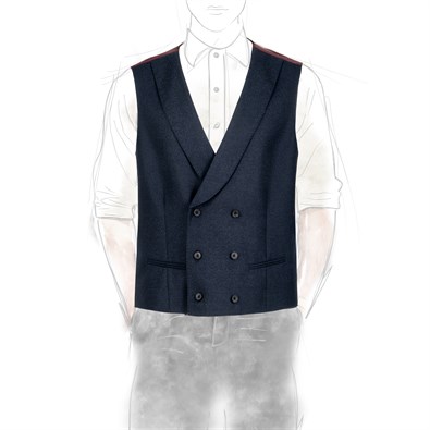 Blue wool flannel double-breasted waistcoat