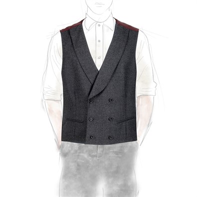 Dark gray wool flannel double-breasted waistcoat