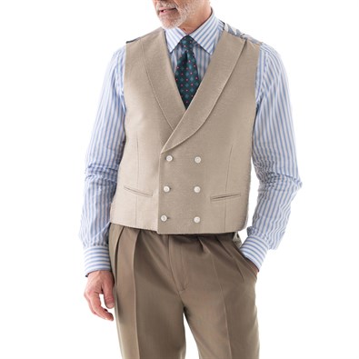 Beige shantung double-breasted waistcoat with scarf lining