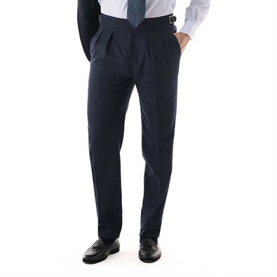 Blue herringbone wool manny trousers