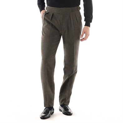 Green herringbone wool manny trousers