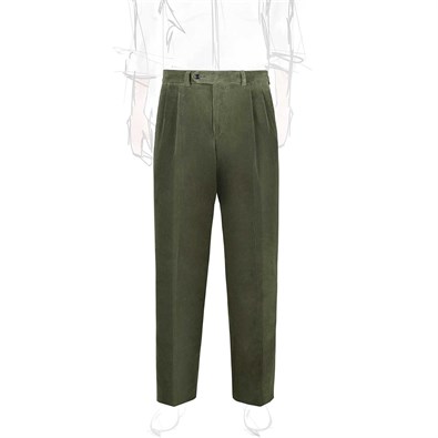 Military green 2 pleated corduroy trousers