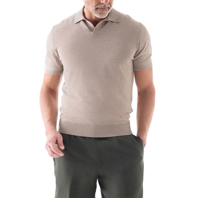 Polo manica corta in maglia beige