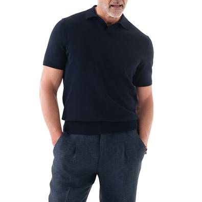 Polo manica corta in maglia blu