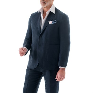 Blue linen blend single-breasted Jacket