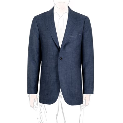 Blue cashmere blend single-breasted jacket with foulard lining
