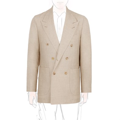 Beige herringbone linen blend double-breasted jacket