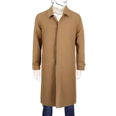 Cappotto Raglan un petto in misto lino beige