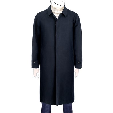 Cappotto Raglan un petto in misto lino blu