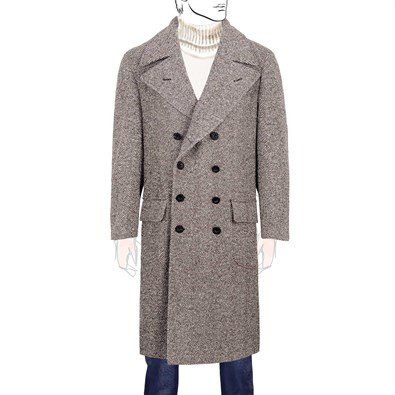 Ulster coat in brown herringbone wool and cashmere