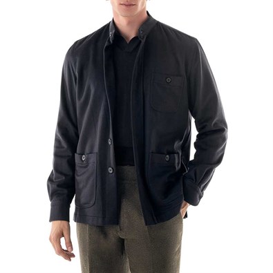 Black cashmere safari jacket with guru collar