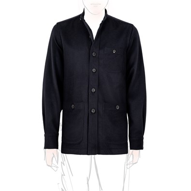 Midnight blue cashmere guru collar safari jacket