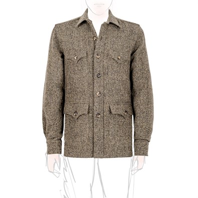 Vintage Archive wool safari jacket in brown melange birdseye