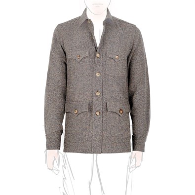 Vintage Archive cashmere safari jacket in green melange birdseye