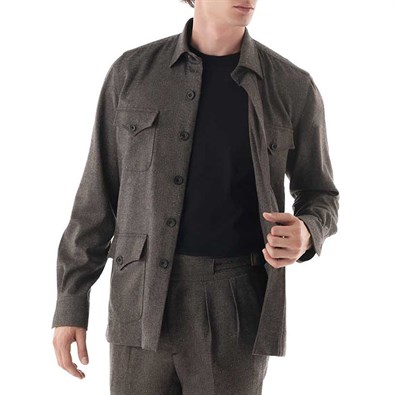 Brown herringbone wool safari jacket