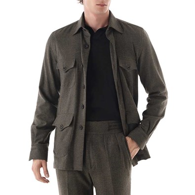 Green herringbone wool safari jacket