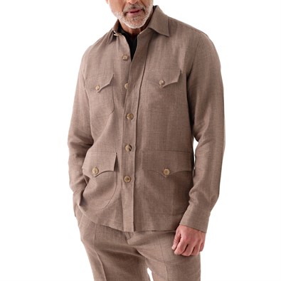 Beige herringbone linen-blend safari jacket