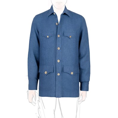 Blue herringbone linen-blend safari jacket