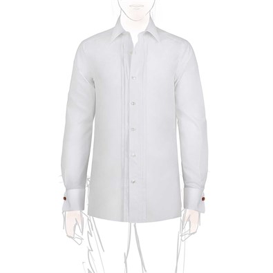 White cotton tuxedo shirt with pleated '