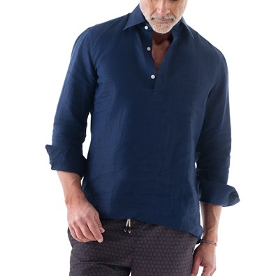 Polo in lino bluette