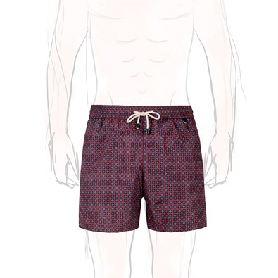 Burgundy swim shorts with floral print