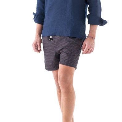 Blue swim shorts with paisley print