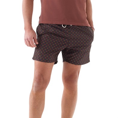 Blue swim shorts with geometric print