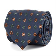Blue silk twill tie with floral print
